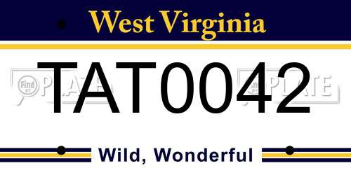 TAT0042 West Virginia License Plate