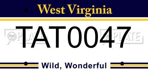 TAT0047 West Virginia License Plate