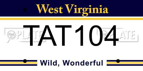TAT104 West Virginia License Plate