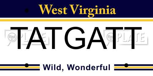 TATGATT West Virginia License Plate