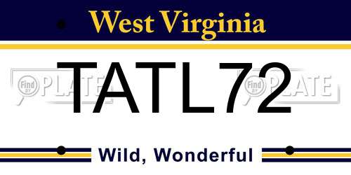 TATL72 West Virginia License Plate