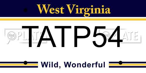 TATP54 West Virginia License Plate