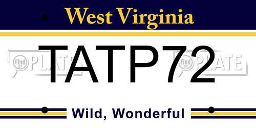 TATP72 West Virginia License Plate