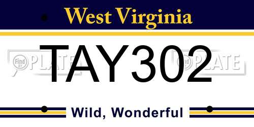 TAY302 West Virginia License Plate