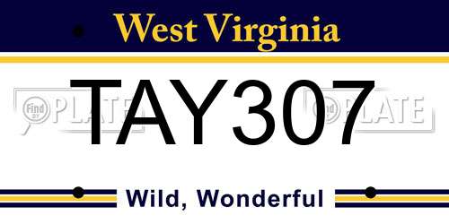 TAY307 West Virginia License Plate