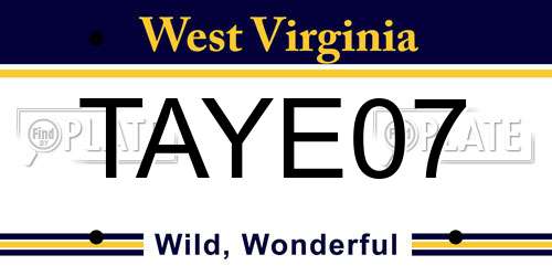 TAYE07 West Virginia License Plate