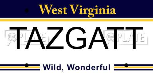 TAZGATT West Virginia License Plate