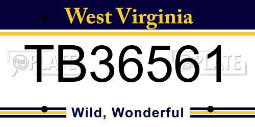 TB36561 West Virginia License Plate