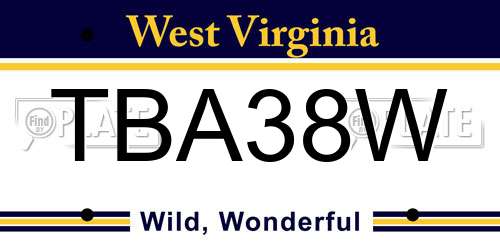 TBA38W West Virginia License Plate
