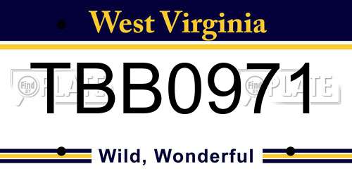 TBB0971 West Virginia License Plate