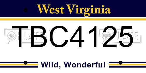 TBC4125 West Virginia License Plate