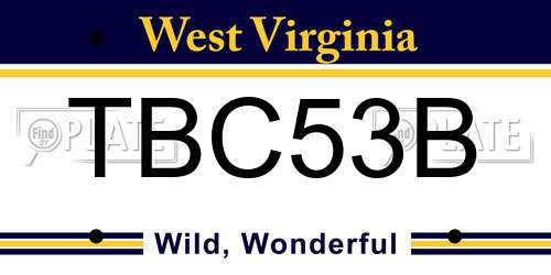 TBC53B West Virginia License Plate