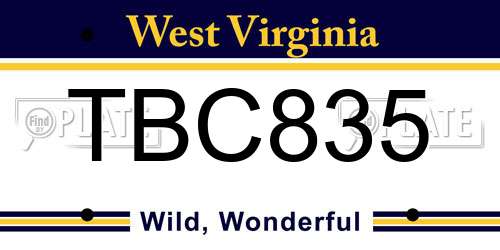TBC835 West Virginia License Plate