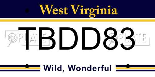 TBDD83 West Virginia License Plate