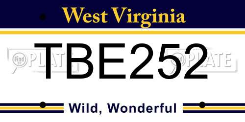 TBE252 West Virginia License Plate