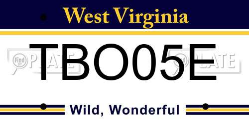 TBO05E West Virginia License Plate