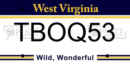TBOQ53 West Virginia License Plate