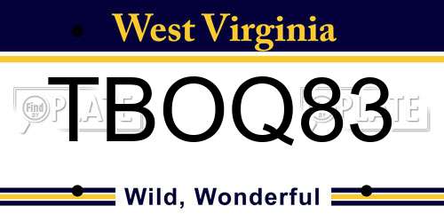 TBOQ83 West Virginia License Plate