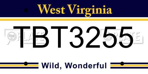TBT3255 West Virginia License Plate