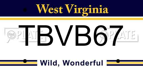 TBVB67 West Virginia License Plate