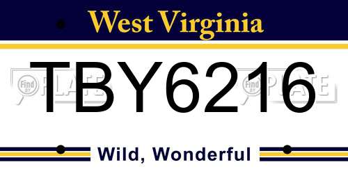 TBY6216 West Virginia License Plate