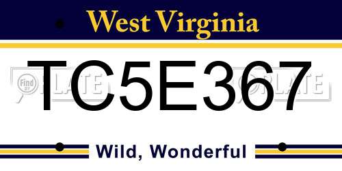 TC5E367 West Virginia License Plate
