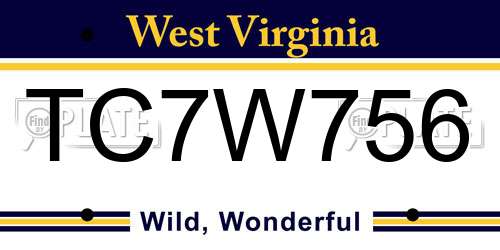 TC7W756 West Virginia License Plate