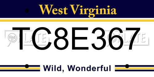 TC8E367 West Virginia License Plate