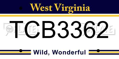 TCB3362 West Virginia License Plate