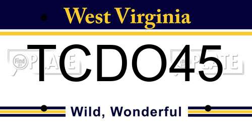 TCDO45 West Virginia License Plate