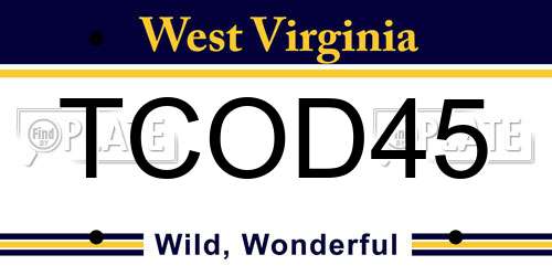 TCOD45 West Virginia License Plate