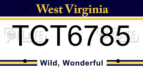 TCT6785 West Virginia License Plate