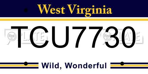 TCU7730 West Virginia License Plate