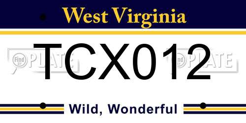 TCX012 West Virginia License Plate