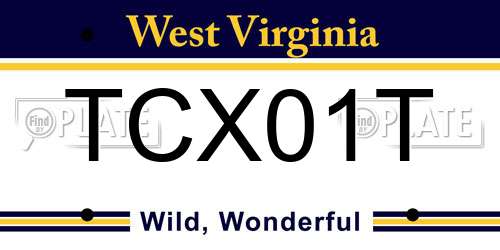 TCX01T West Virginia License Plate
