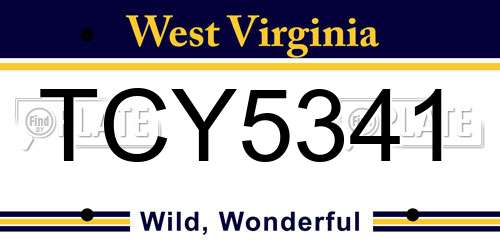 TCY5341 West Virginia License Plate