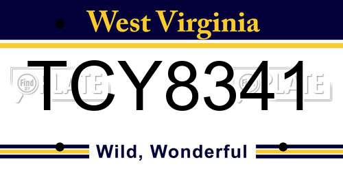 TCY8341 West Virginia License Plate