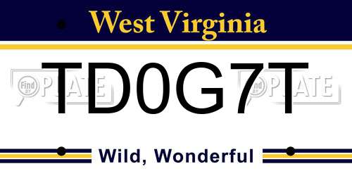 TD0G7T West Virginia License Plate