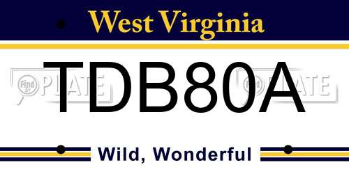 TDB80A West Virginia License Plate