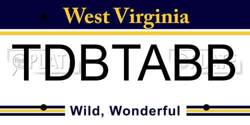 TDBTABB West Virginia License Plate