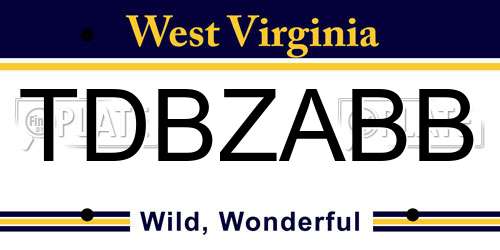 TDBZABB West Virginia License Plate