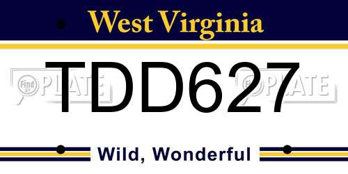 TDD627 West Virginia License Plate