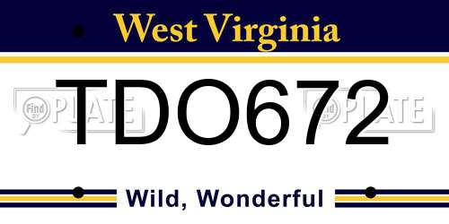TDO672 West Virginia License Plate