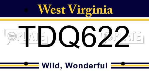 TDQ622 West Virginia License Plate