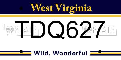 TDQ627 West Virginia License Plate