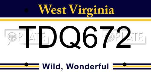 TDQ672 West Virginia License Plate