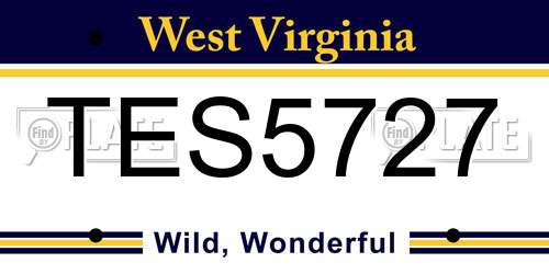 TES5727 West Virginia License Plate