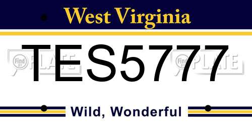 TES5777 West Virginia License Plate