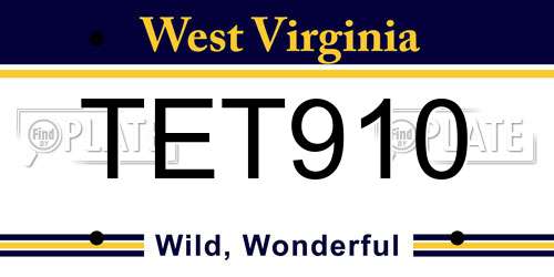 TET910 West Virginia License Plate