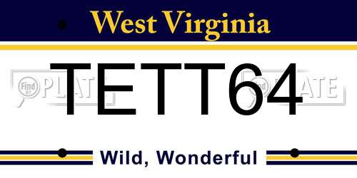 TETT64 West Virginia License Plate